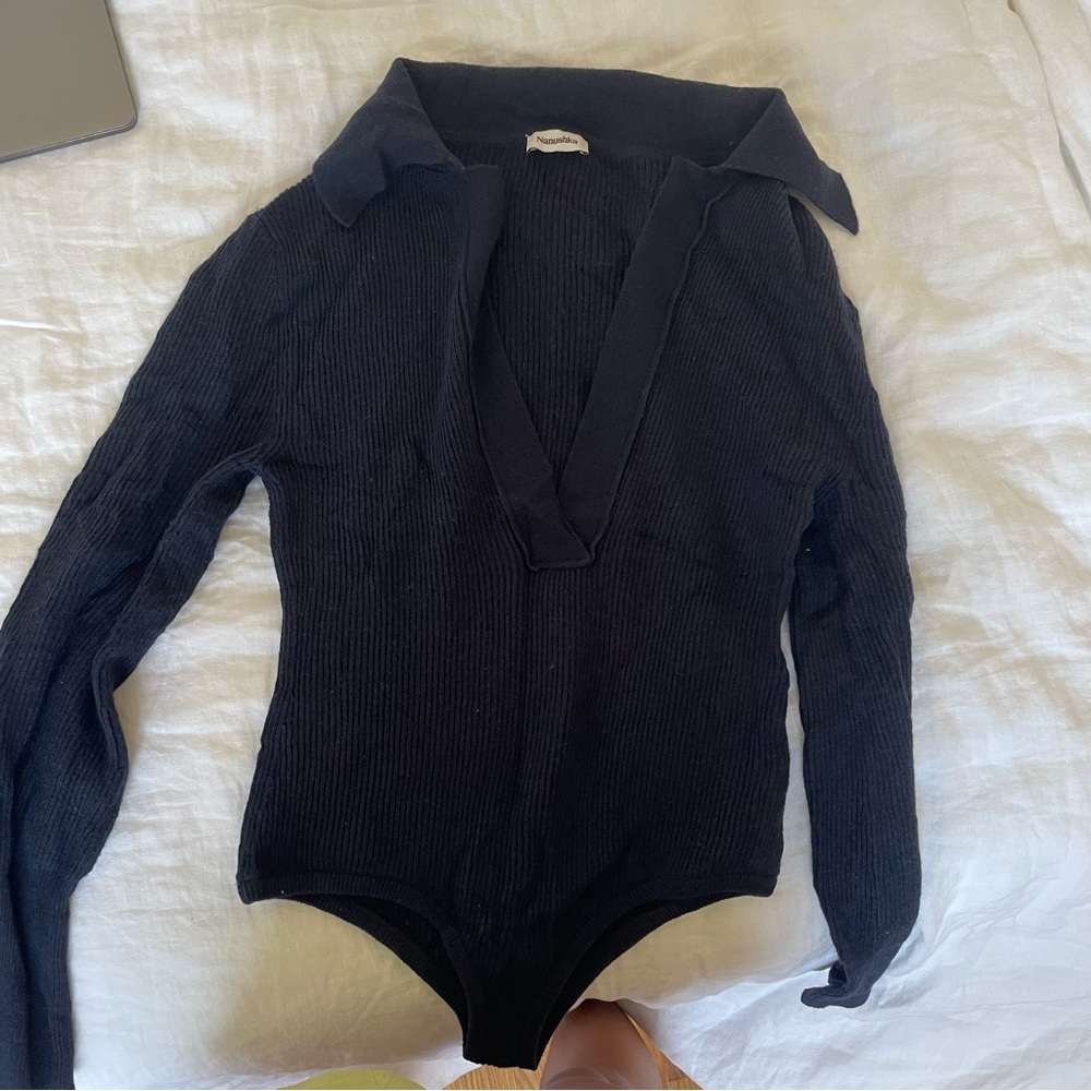 Nanushka dane navy knit bodysuit